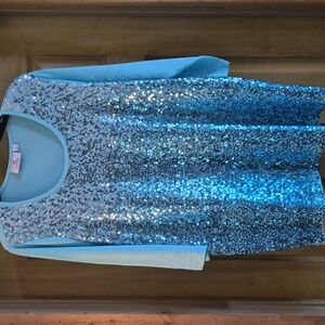 Quacker Factory Sky Blue Or Aqua Sequin Front 3/4 Sleeve With Shoulder Pads XL